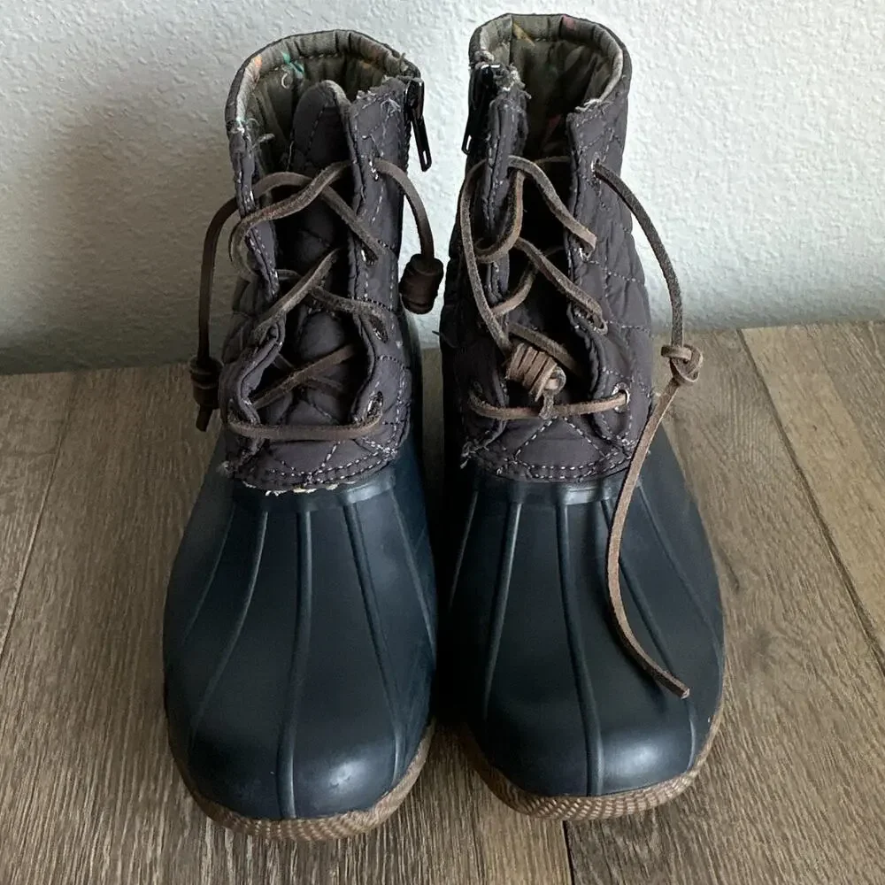 Sperry Saltwater Quilted Duck Boots Waterproof Gray Navy Women's Size 6